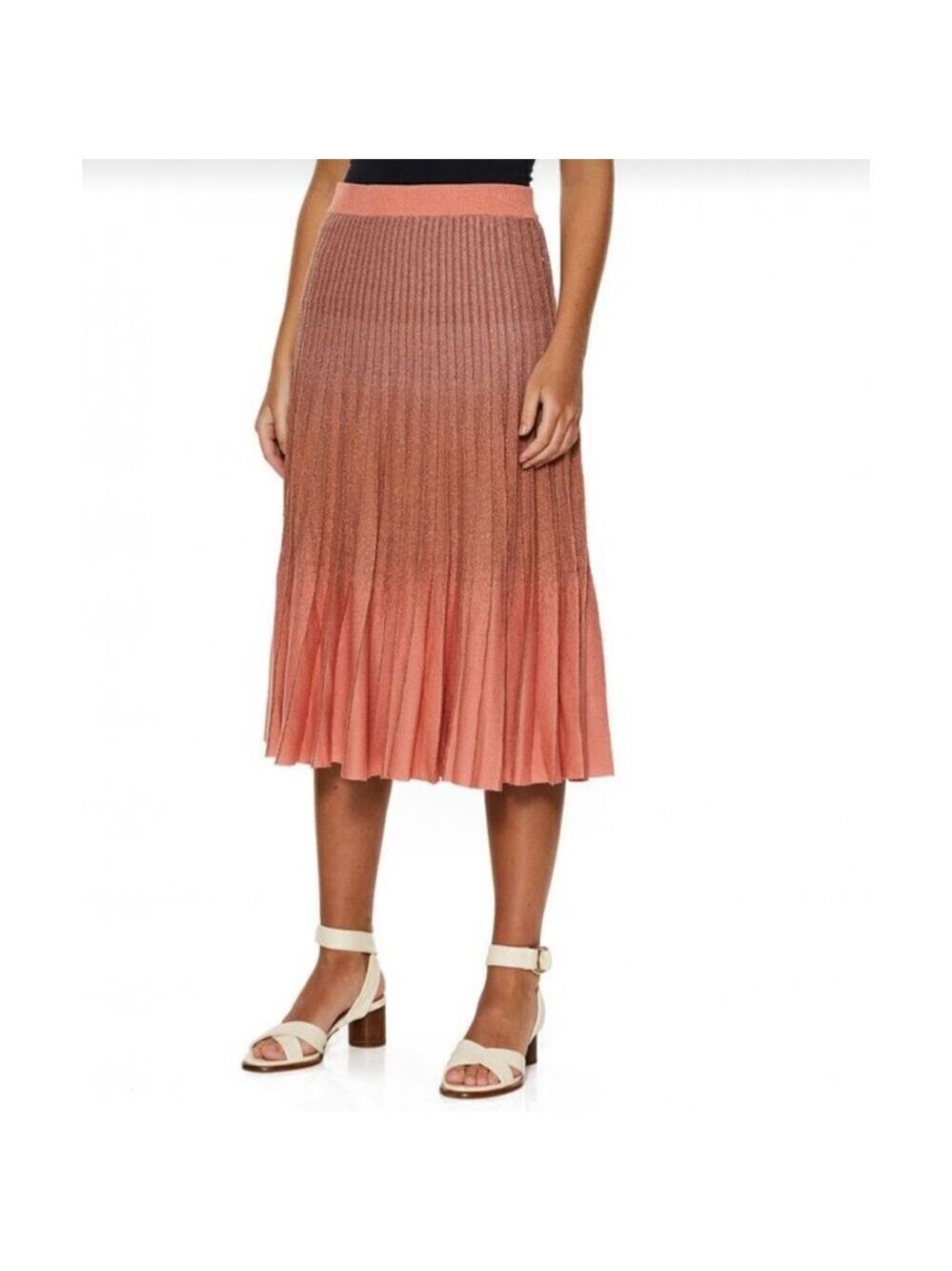 NWT Baum Und Pferdgarten Pleated Pull On Cyrilla Midi Skirt Peach Lurex Size XS